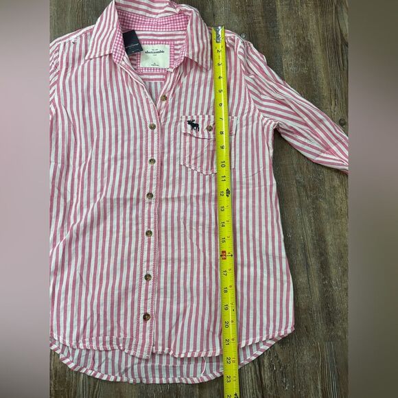 NWT Abercrombie Kids Pink White Y2K Striped Button Down Top Size XL Preppy Cute - Picture 5 of 7